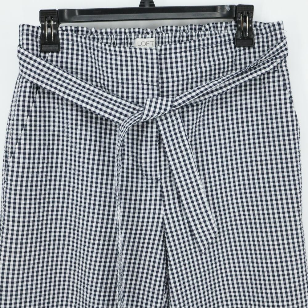 Loft Pants Womens Small Black White Seersucker Check Wide Leg Belt Beach New - Picture 6 of 12